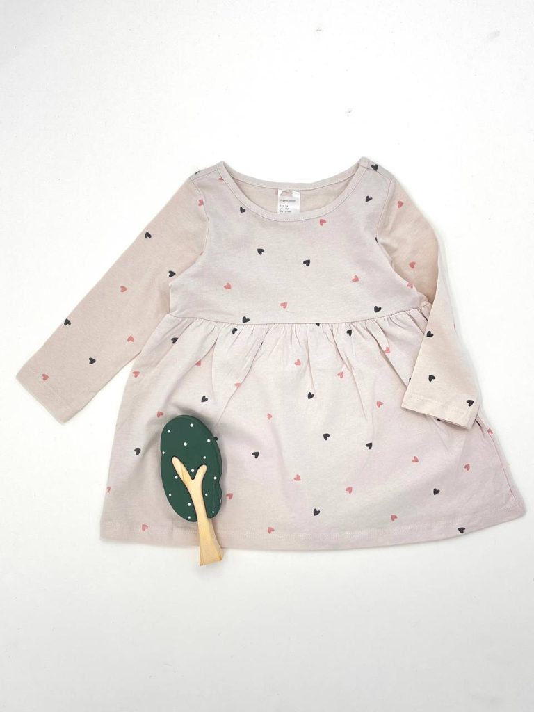 پیراهن دخترانه آستین بلند طرح قلب و گل کد 121