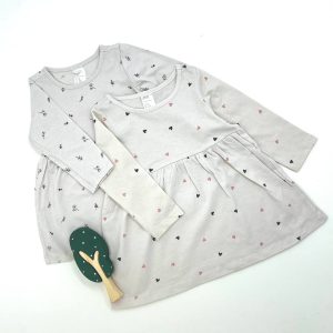 پیراهن دخترانه آستین بلند طرح قلب و گل کد 121