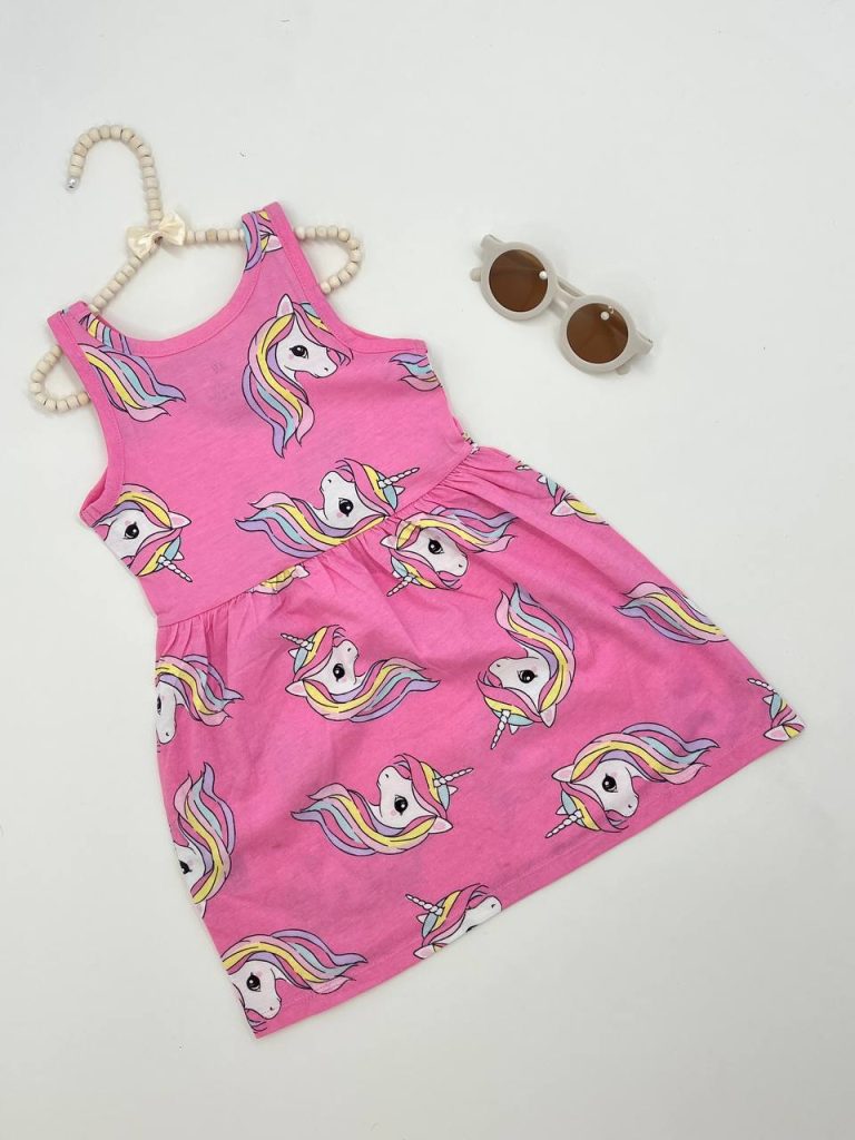 پیراهن دخترانه طرح یونیکورن کد 124