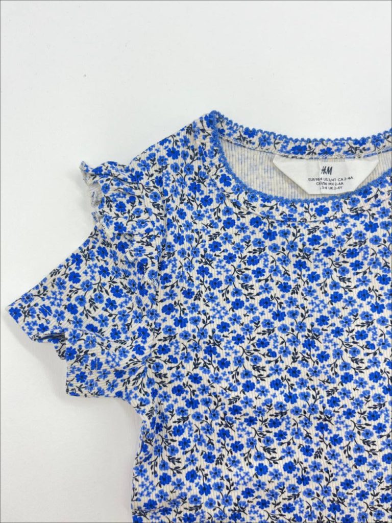 تیشرت دخترانه ریلی طرح گل آبی / اچ اند ام H&M / کد 135