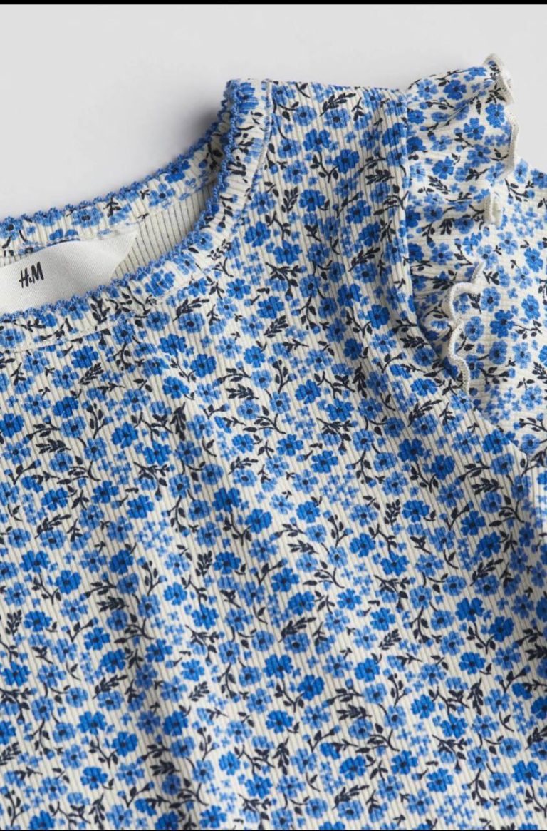 تیشرت دخترانه ریلی طرح گل آبی / اچ اند ام H&M / کد 135