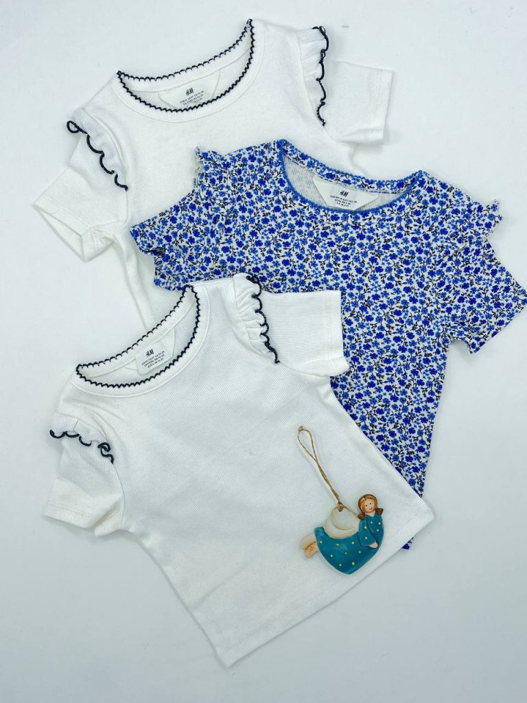 تیشرت دخترانه ریلی طرح گل آبی / اچ اند ام H&M / کد 135