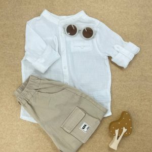 پیراهن آستین بلند موسلین رنگ سفید کد 150